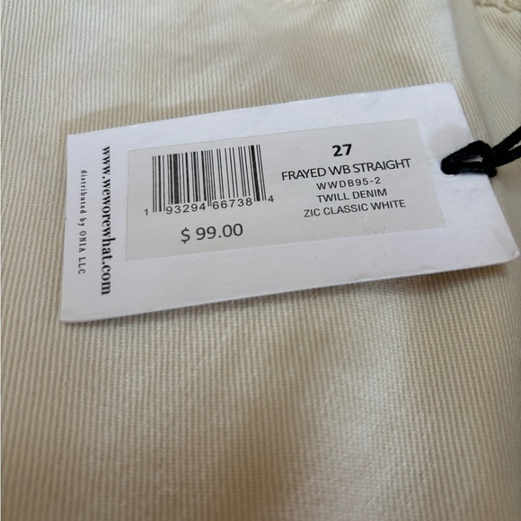 WEWOREWHAT HIGH RISE WIDE LEG FRAYED STRAIGHT LEG CREAM DENIM PANTS JEANS SZ 27 - Picture 4 of 13
